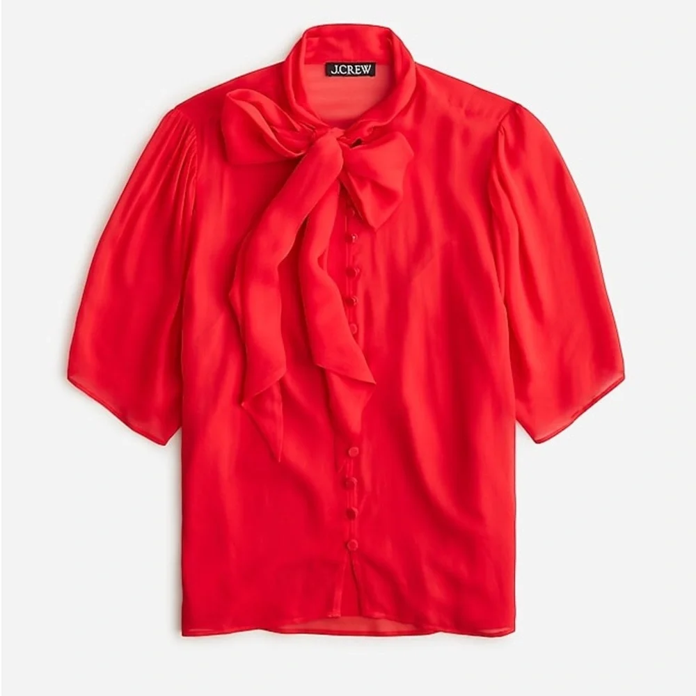 NWOT. J. Crew Tie-neck button-up top in sheer chiffon - Picture 1 of 7